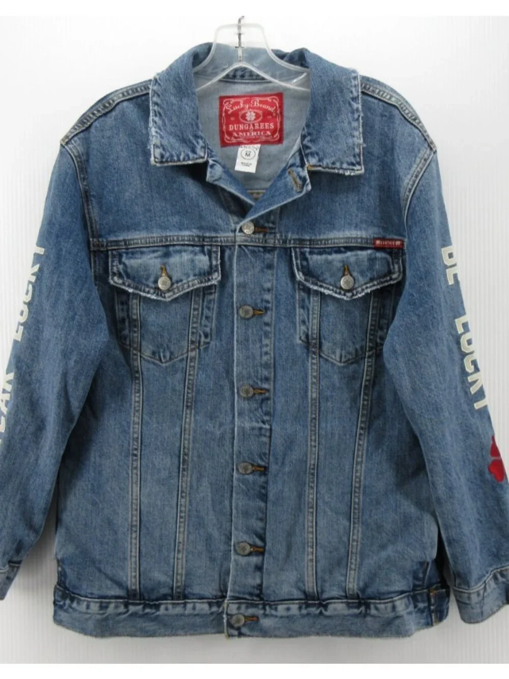 Lucky Brand Jacket Medium Trucker Dungarees Y2K Denim Spell Out Moto